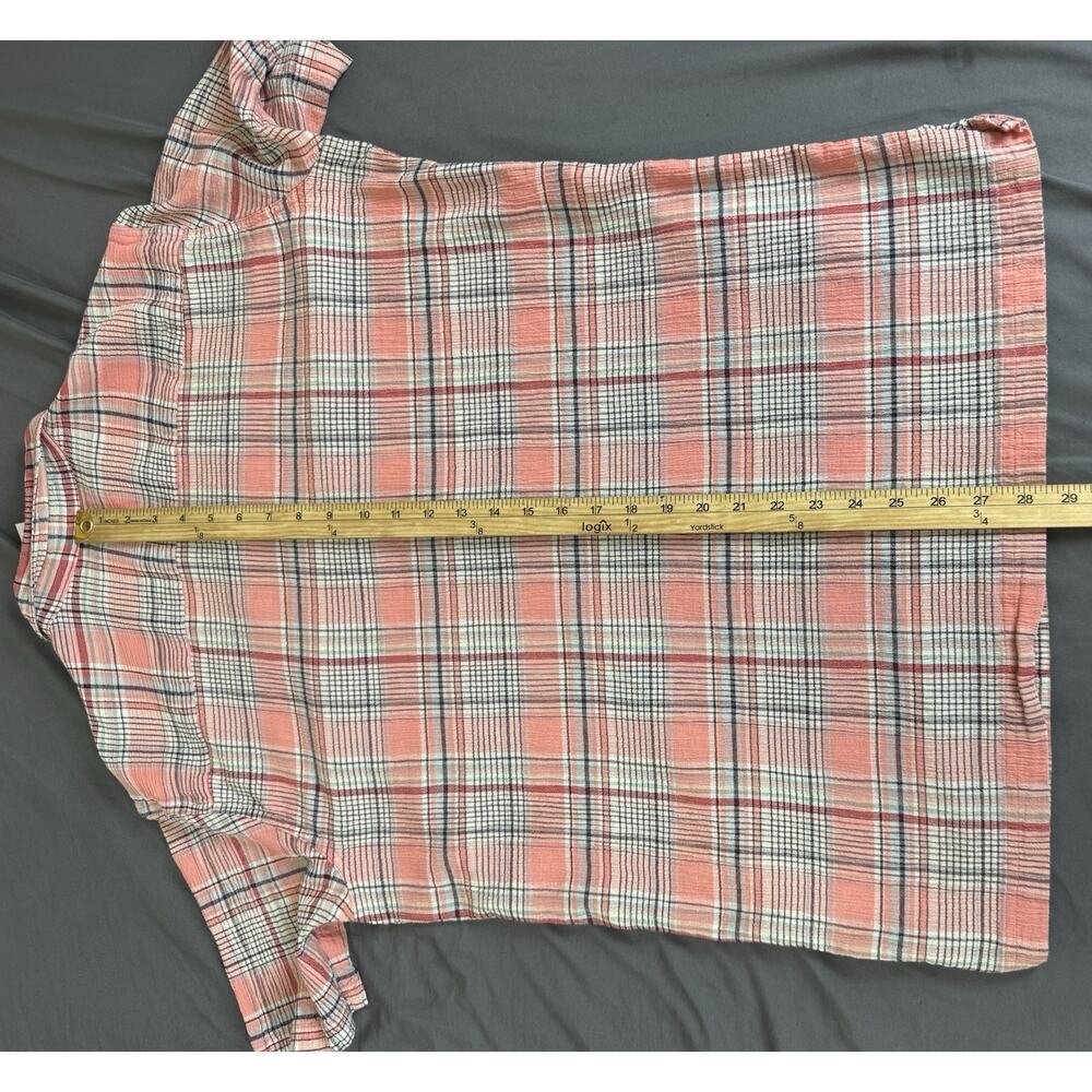 Patagonia A/C Shirt Mens Large Peach Plaid Organic Cotton Crinkle Button Up - Picture 4 of 13